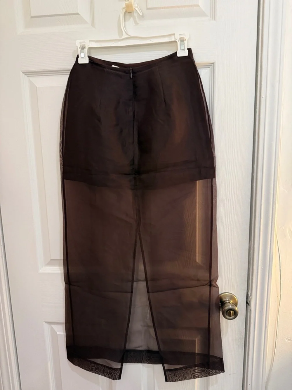 Sian Dark Choc Silk Organza Midi Skirt- Brown - Picture 9 of 12